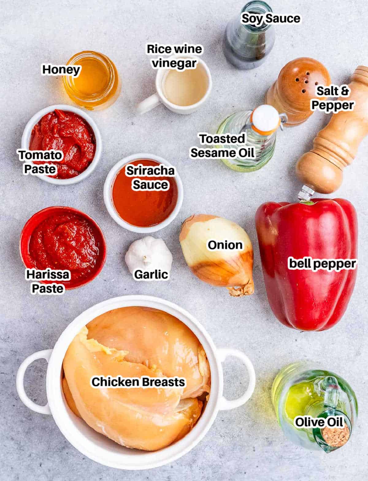 Ingredients to make firecracker chicken.