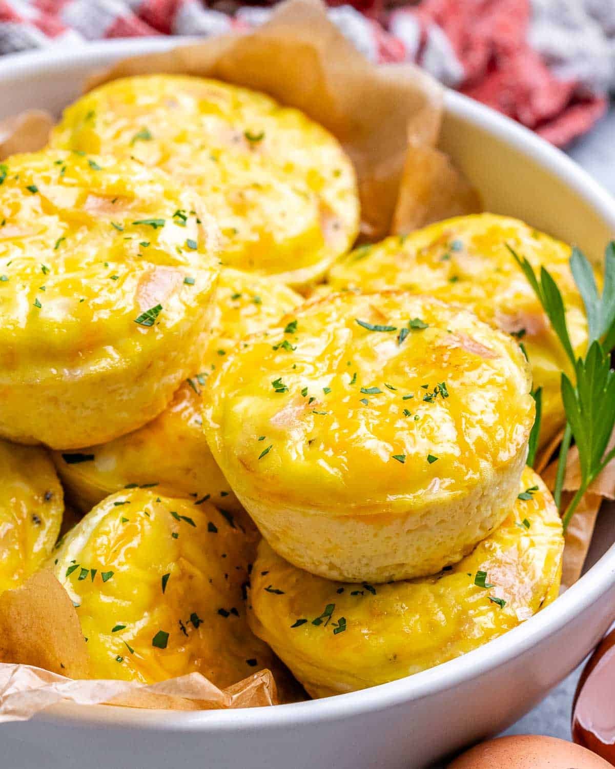 cottage cheese egg bites in a white round bowl