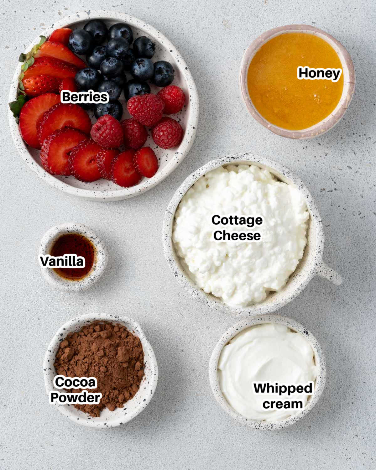 Ingredients to make cottage cheese chocolate mousse.