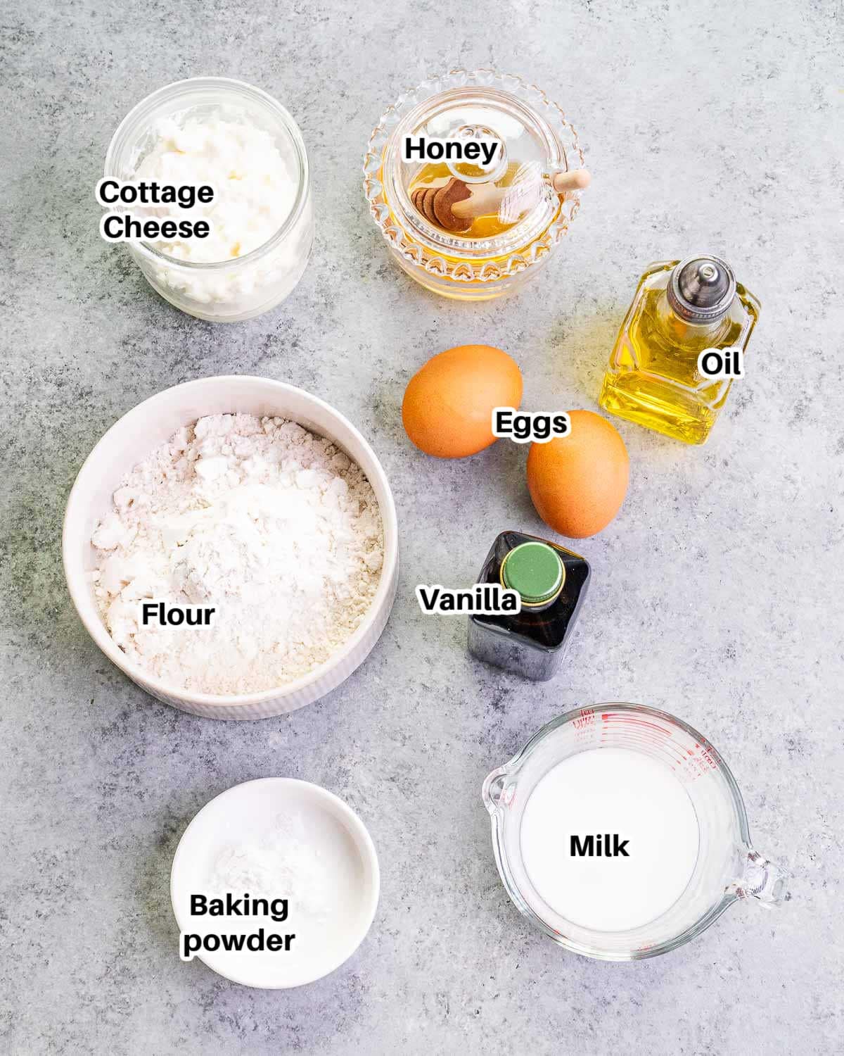 Ingredients to make cottage cheese waffles.