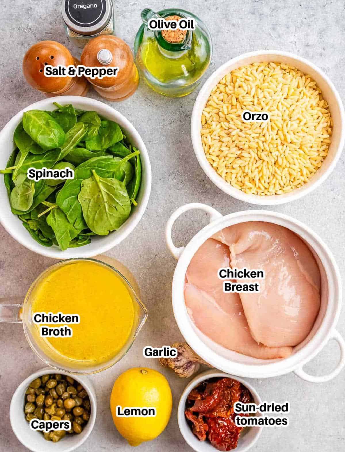 ingredients to make lemon chicken orzo.
