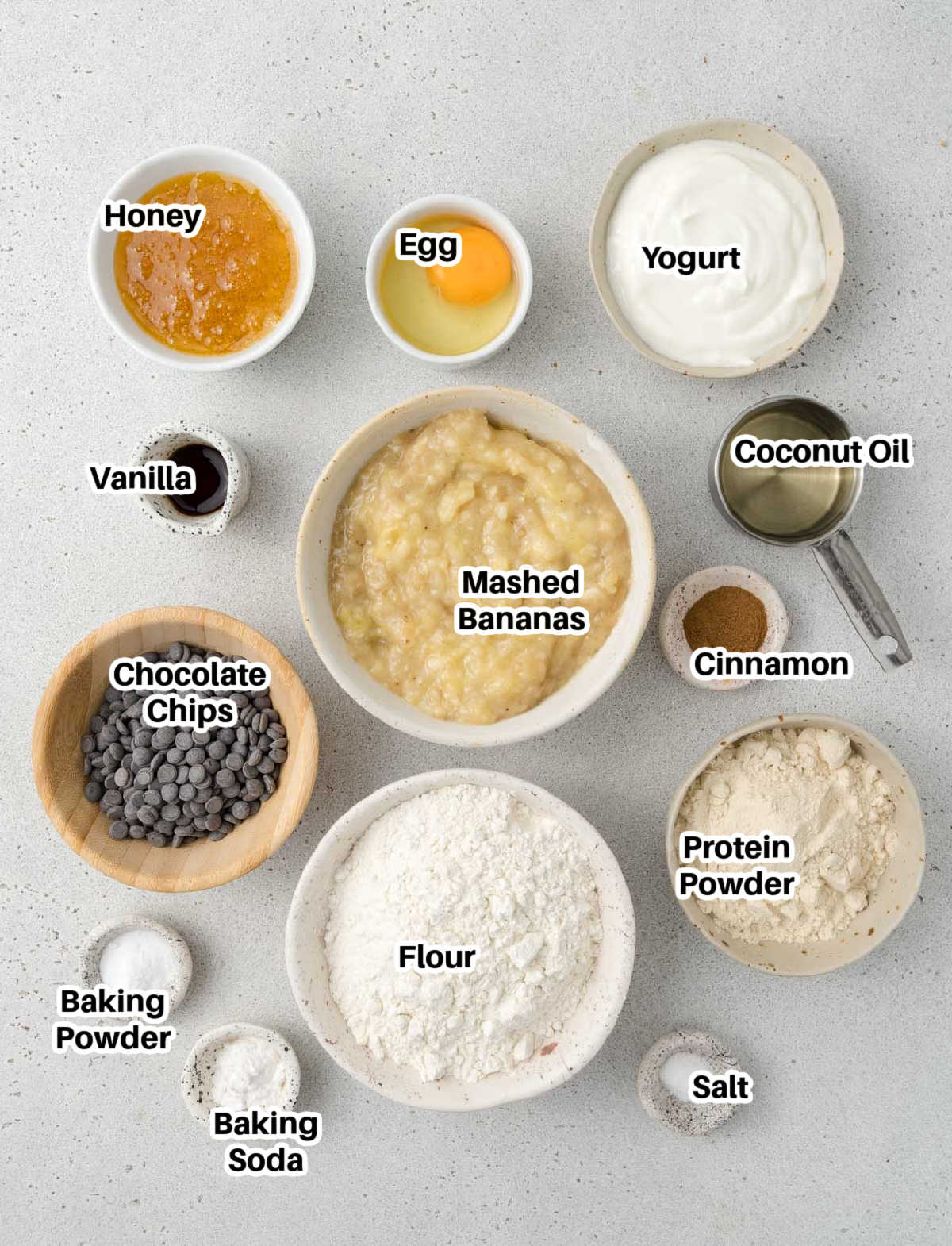 Ingredients for protein banana bread.