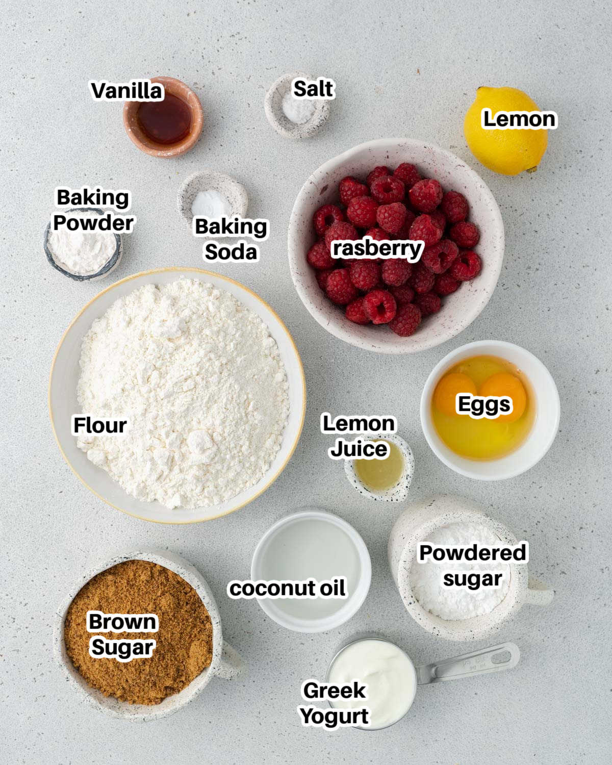 Ingredients for raspberry muffins. 
