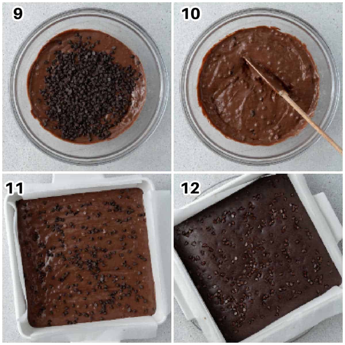process shots to add the brownie batter in the pan and bake.