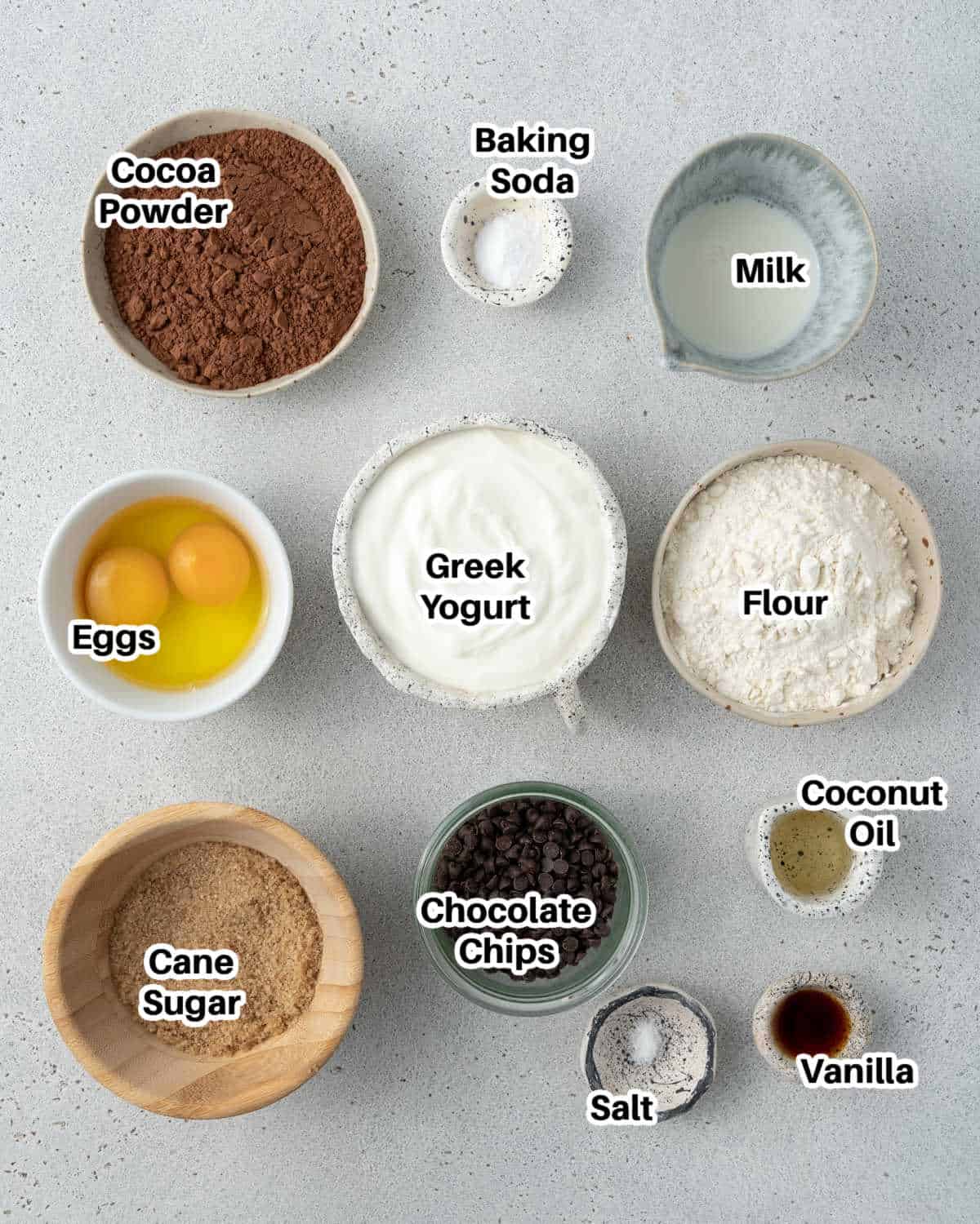 ingredients to make Greek yogurt brownies.