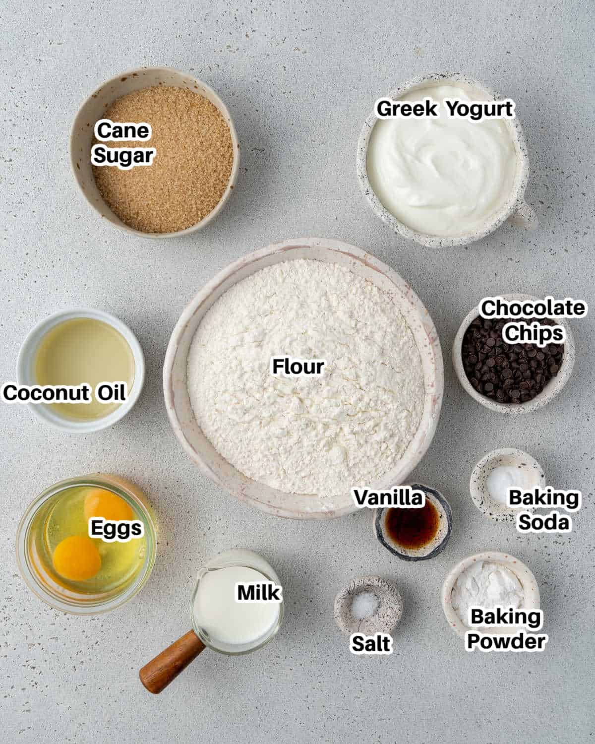 Ingredients for Greek yogurt muffins.