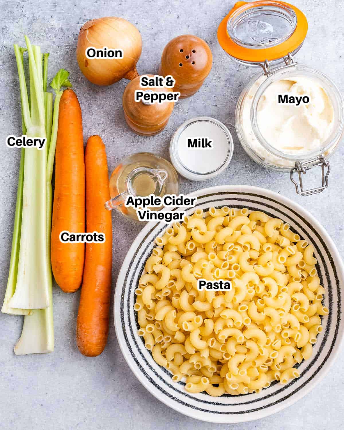 Ingredients to make Hawaiian mac salad