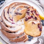 bundt cake with blueberries on a plate