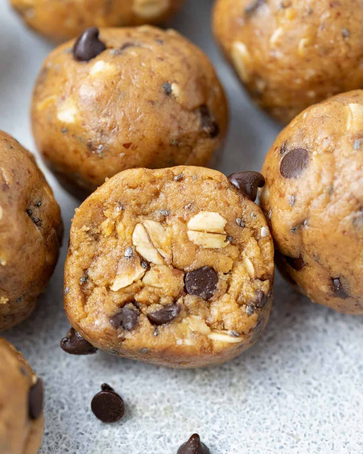 a protein ball sliced in half.