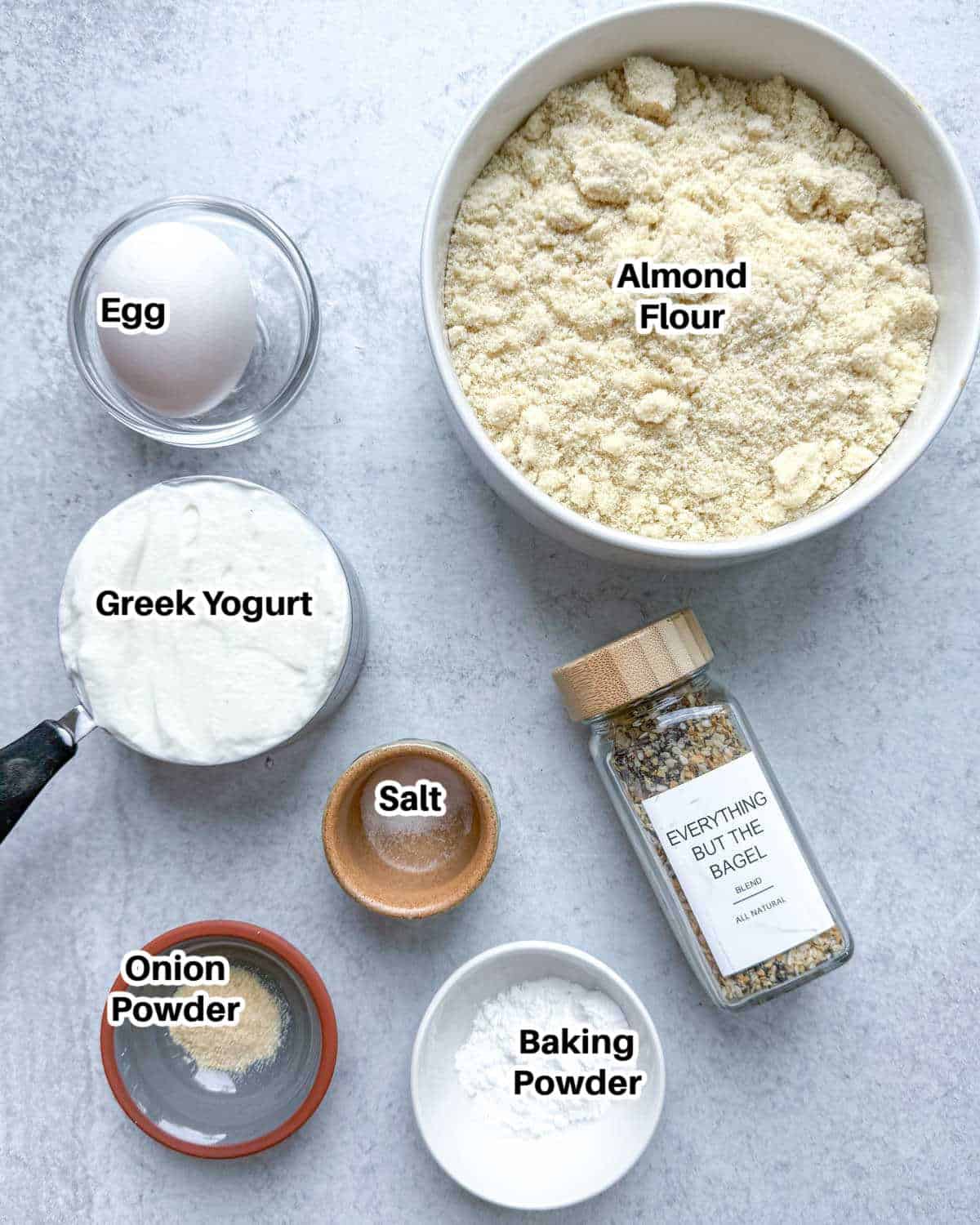 Ingredients to make almond flour bagels.
