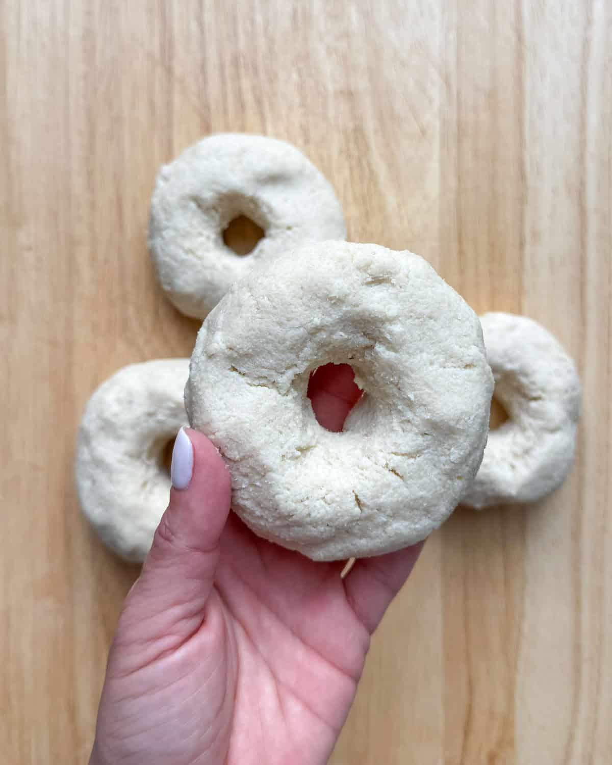 Dough formed into bagels.