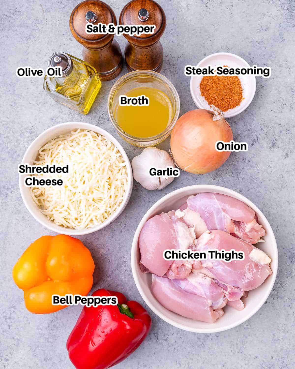 ingredients to make philly cheesesteak with chicken.