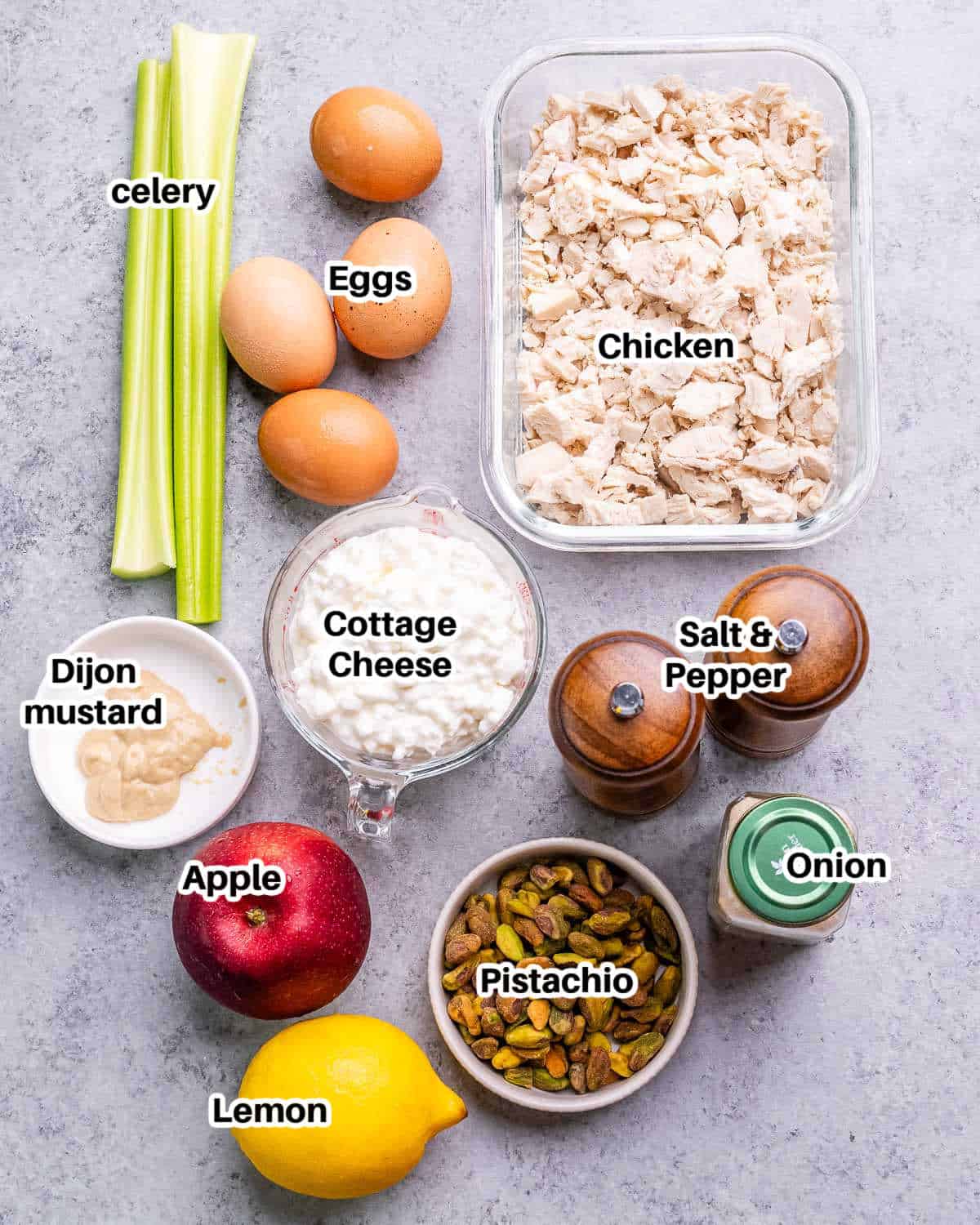 Ingredients to make cottage cheese chicken salad. 