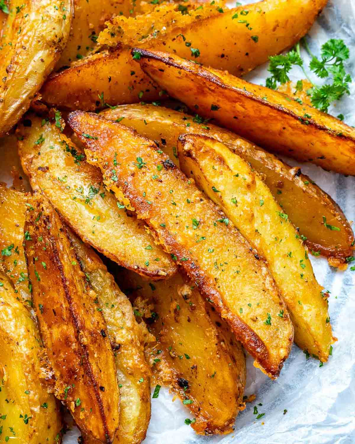 baked potato wedges on a plate.