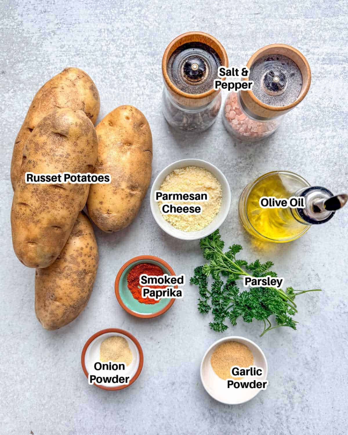 ingredients to make baked potato wedges.