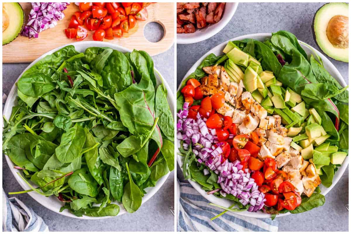 process shots of assembling the salad in a bowl.