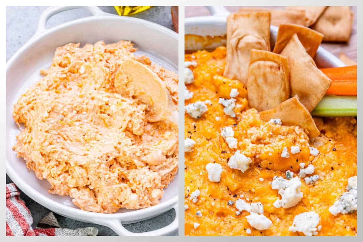 process shot to add the buffalo chicken in dish.