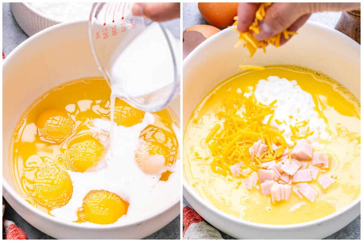 Process shot to mix the eggs with milk and cottage cheese.