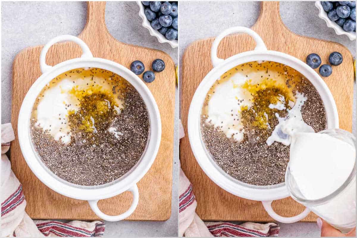 Process image of mixing chia with milk and honey.