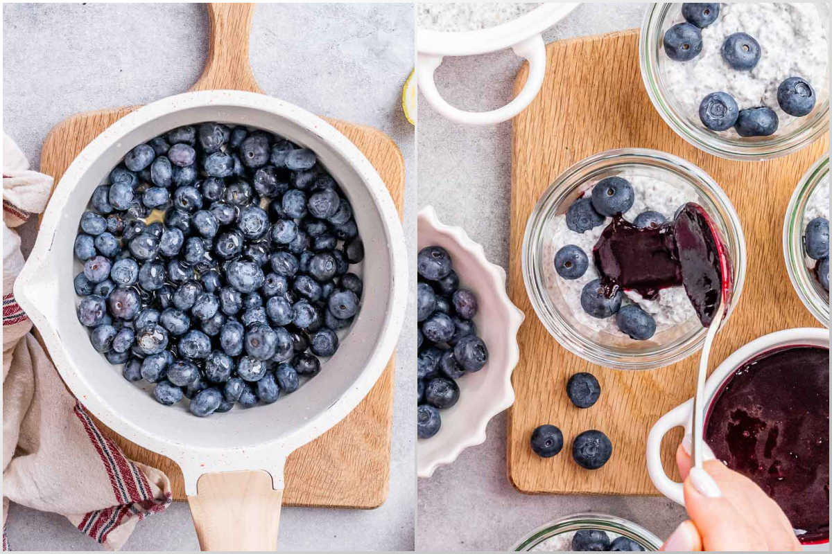 Process shot of making the blueberry sauce.