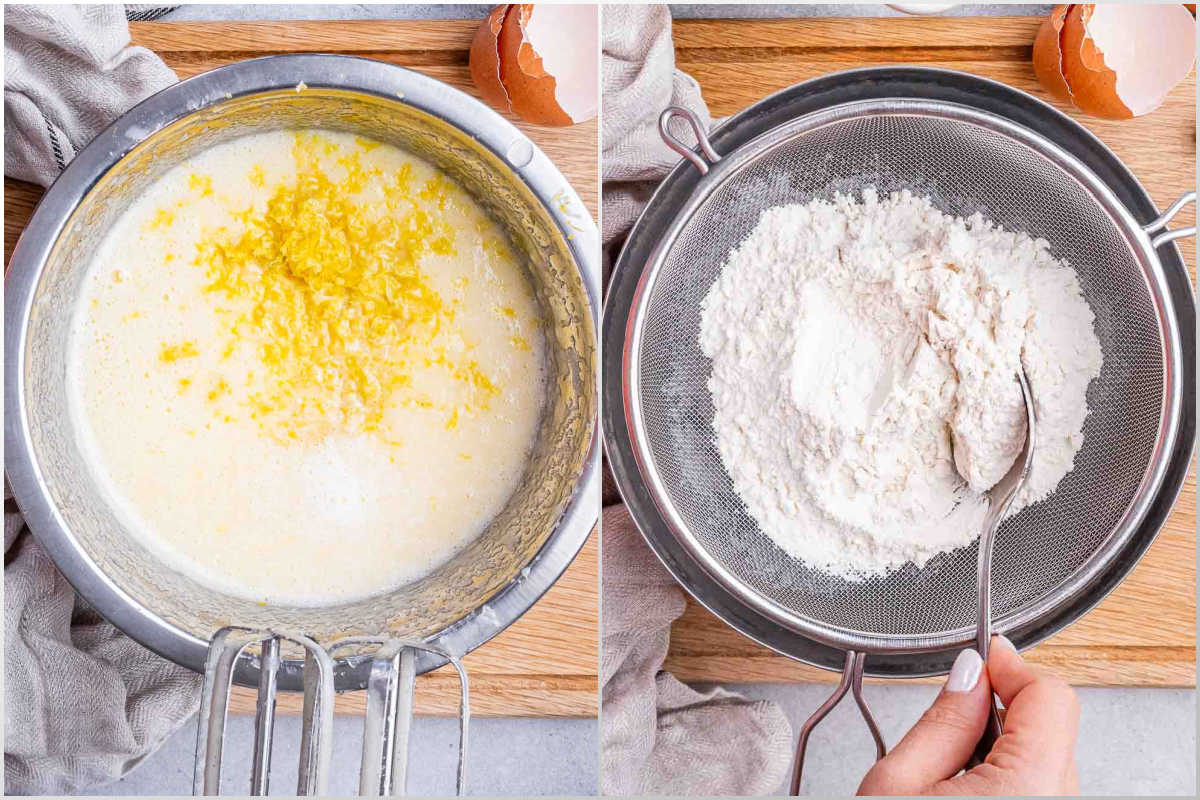 process shot to make the mix egg and milk, then the flour and baking powder.