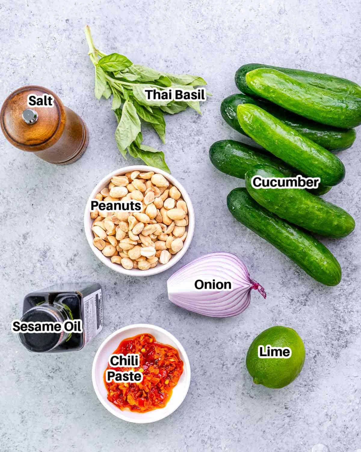 Ingredients to make Thai cucumber salad.
