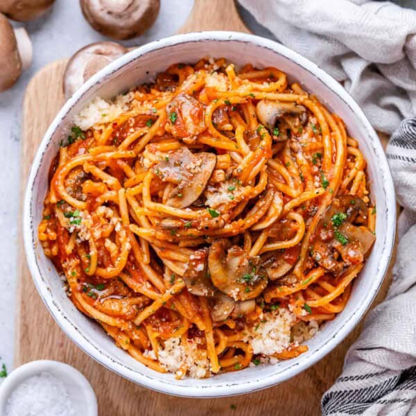 red spaghetti in a bowl.