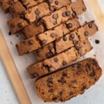 sliced sweet potato bread on parchment paper.