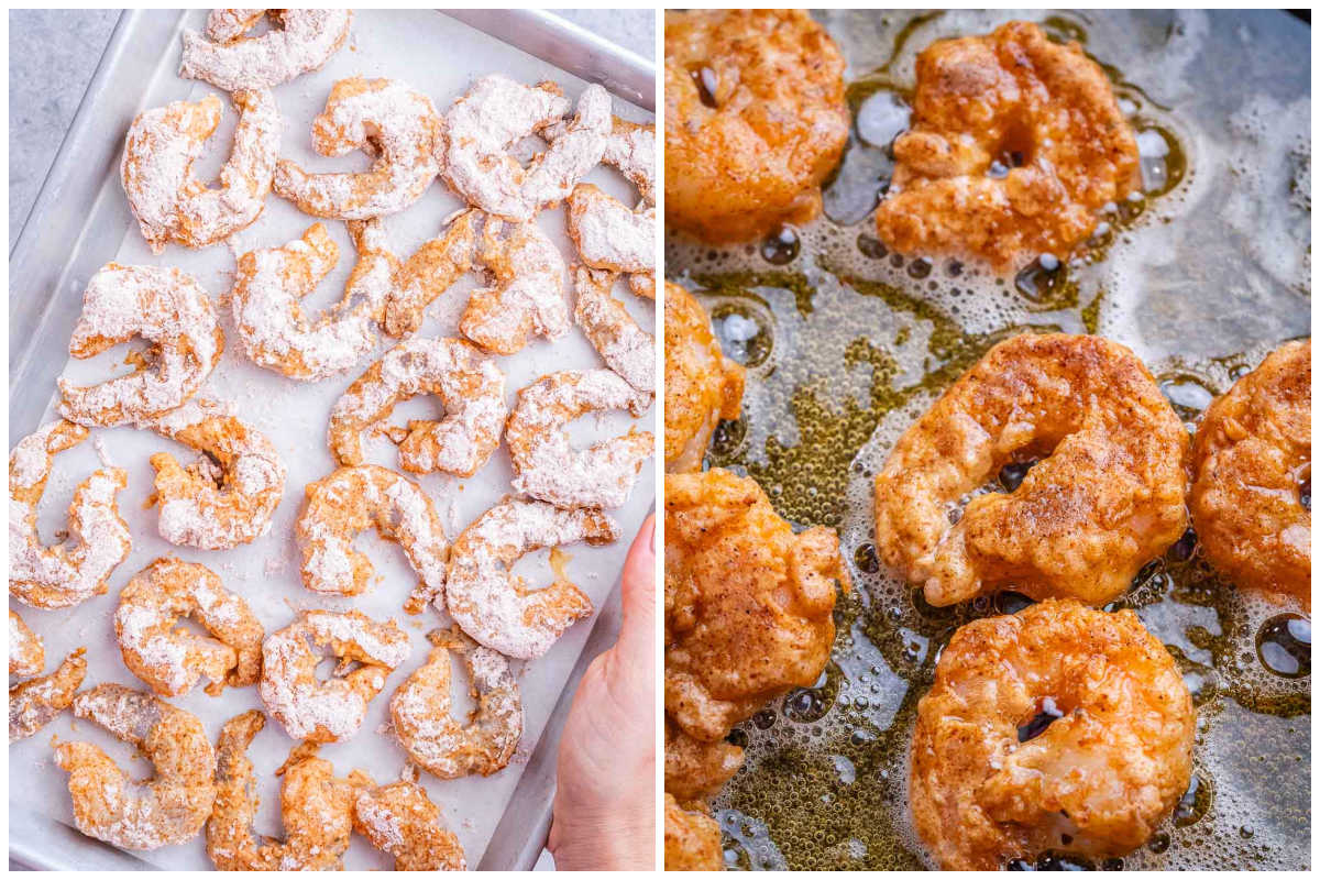 process shot to pan fry the shrimp.