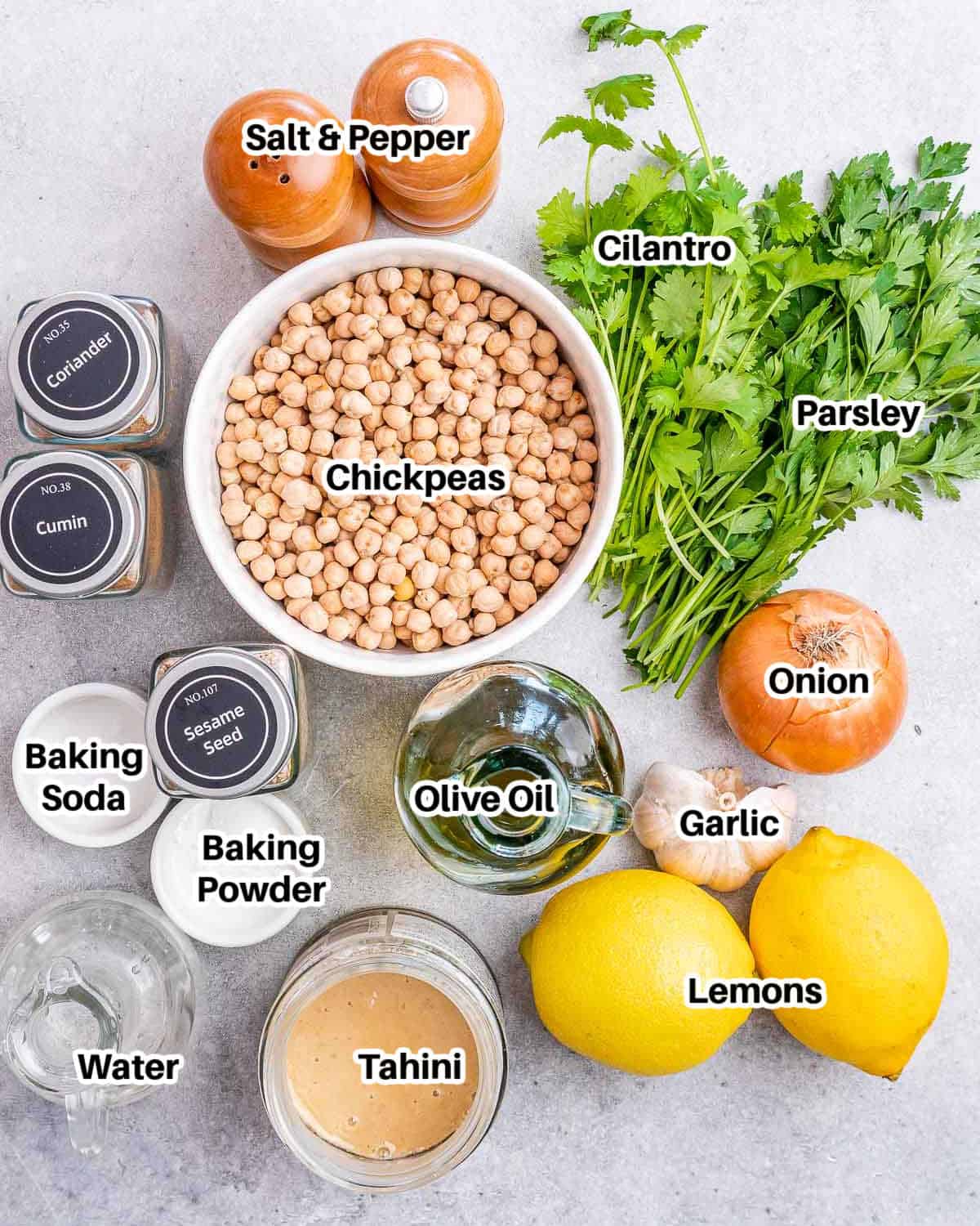 ingredients for homemade falafel.