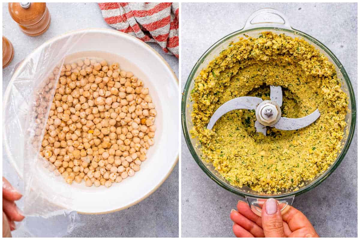 process shot to soak the chickpeas and blending all the ingredients for falafel in a food processor.