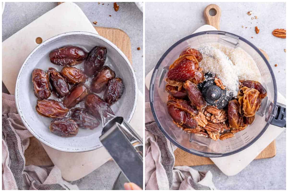 process shot to soak the dates and add ingredients to the food processor.