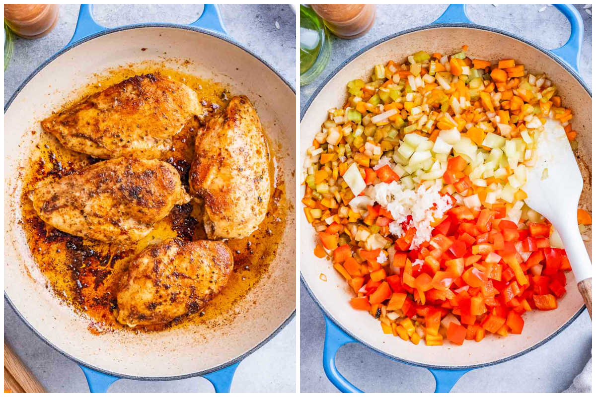 process shot to cook the chicken and make the base sauce for Spanish rice.