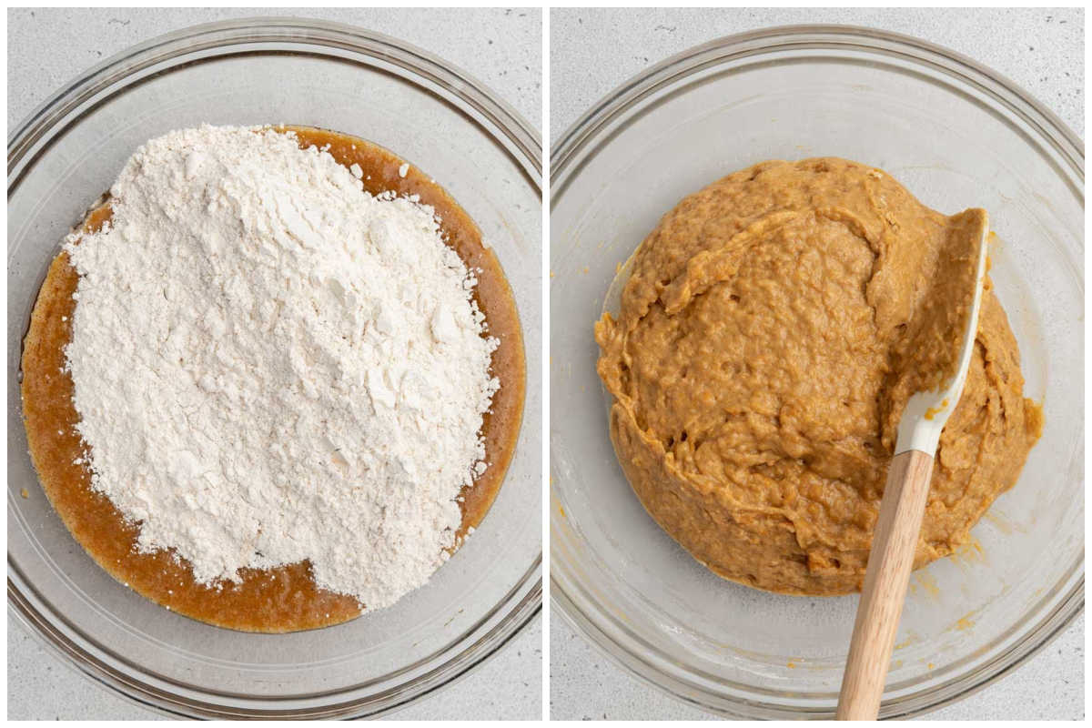 process shot to make the bread dough in a bowl.