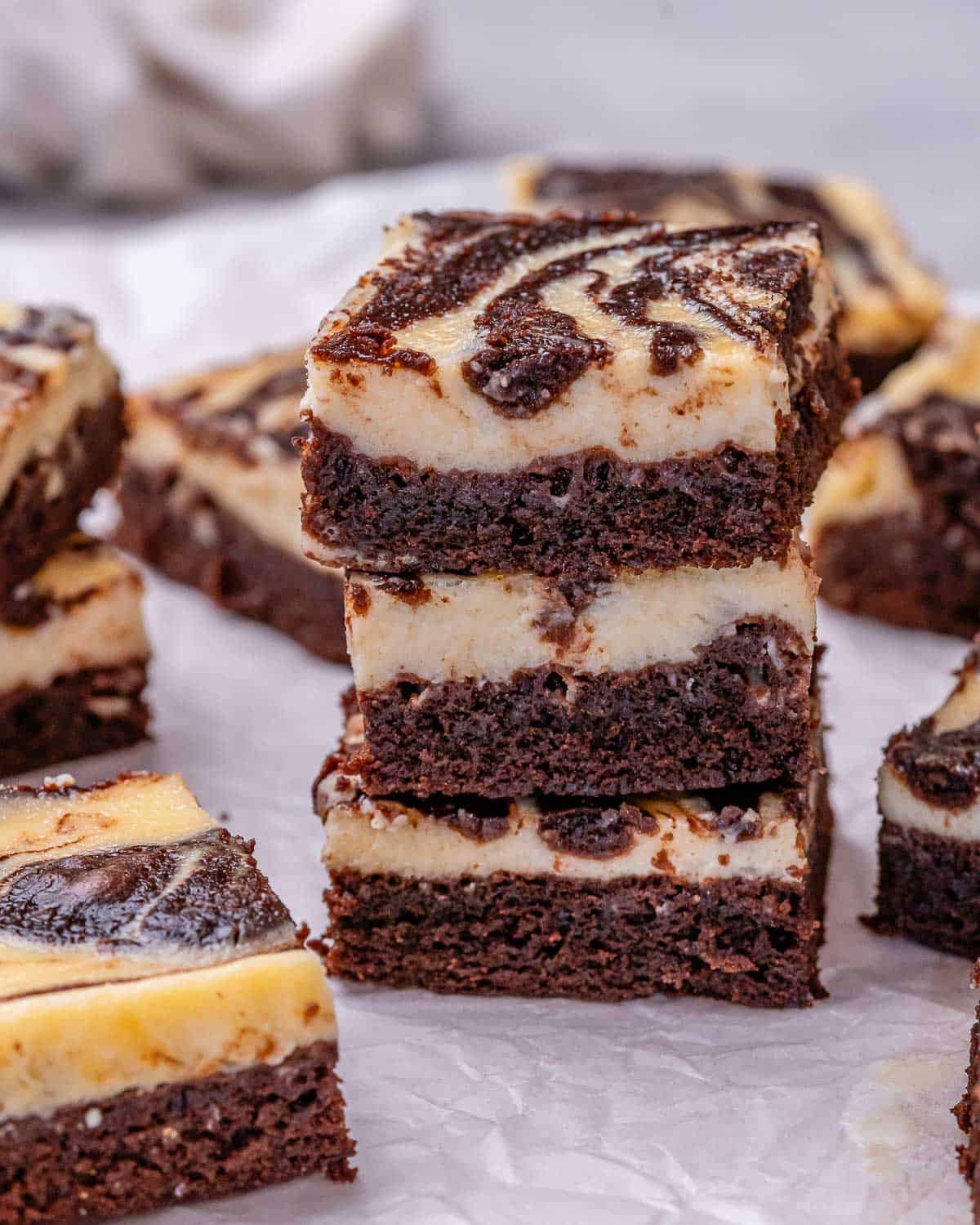 A stack of cheesecake brownies.