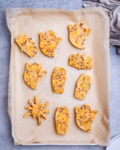 shaped cookie dough on a sheet pan.