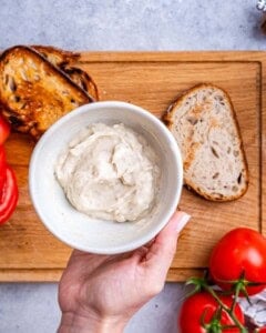 a bowl with the mayo mixture for the sandwich.