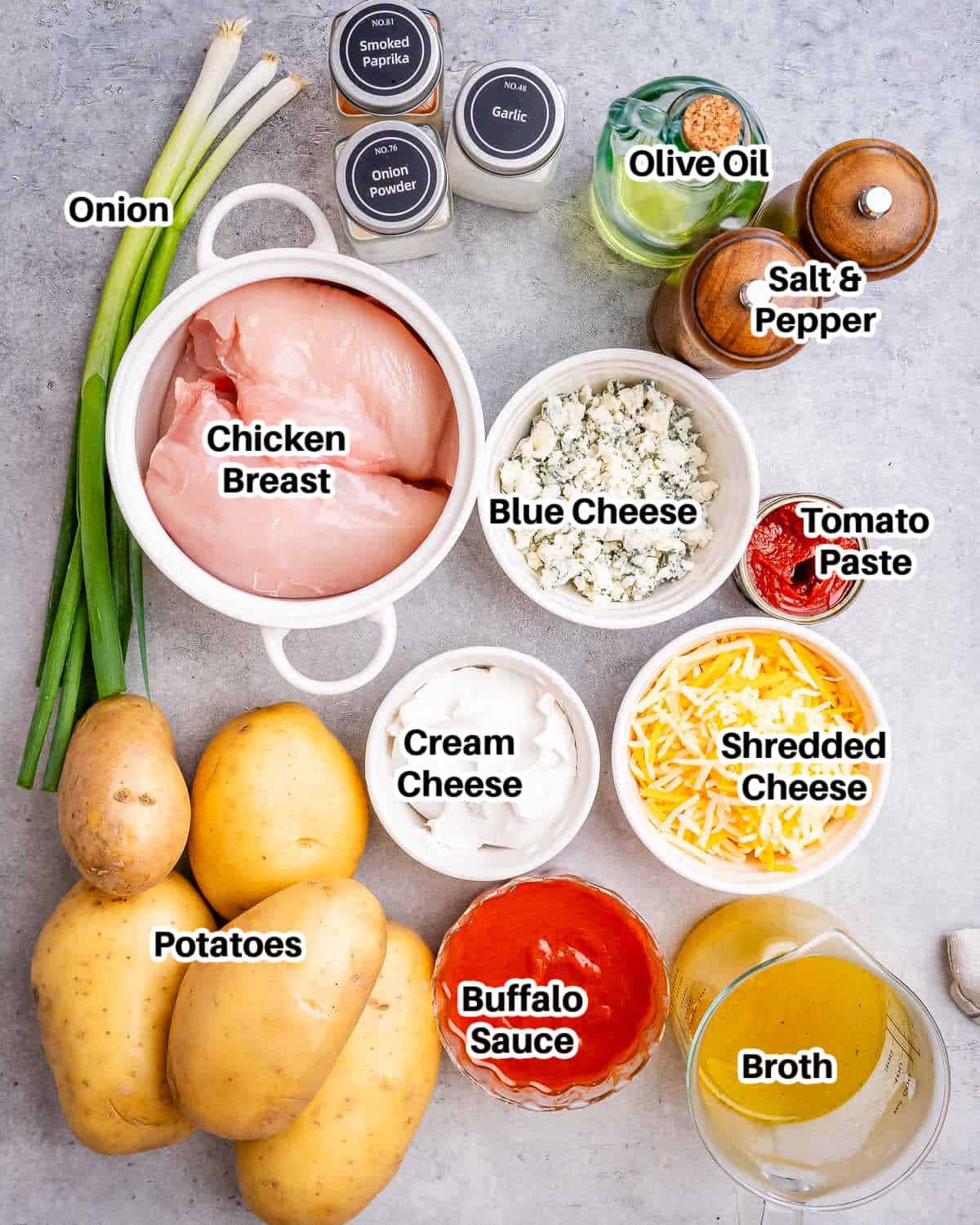 ingredients for buffalo chicken casserole. 