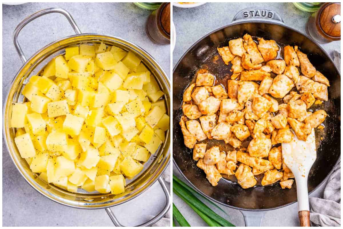 process shot to cook the potatoes and chicken for buffalo chicken casserole.
