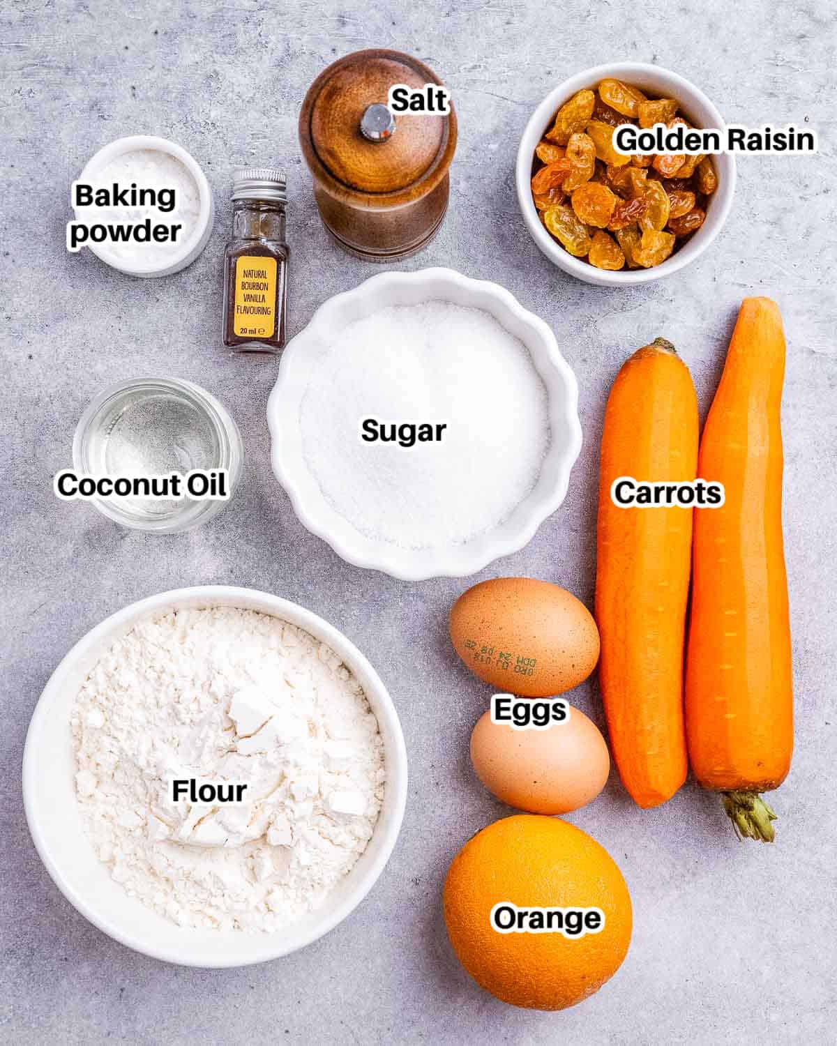 ingredients to make carrot cake loaf.