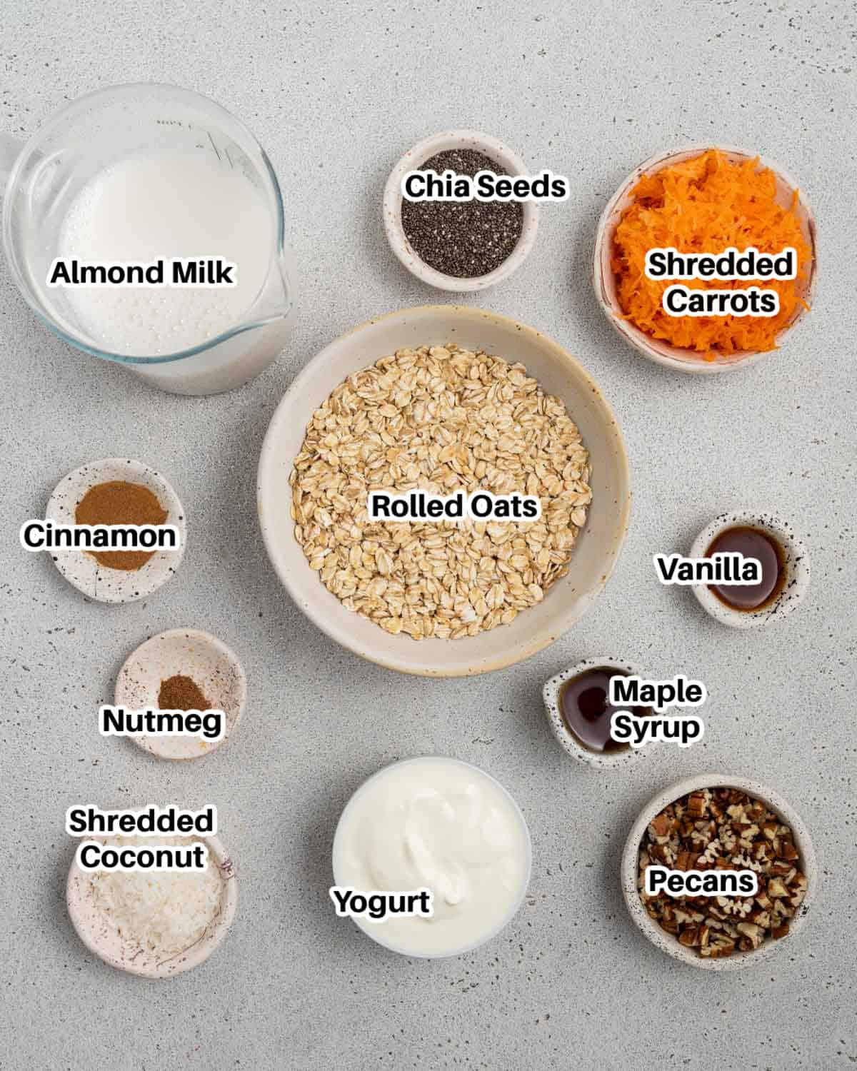 Ingredients to make carrot cake overnight oats.