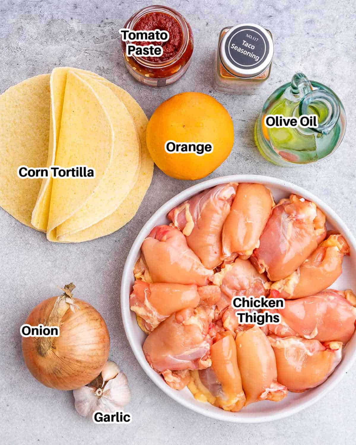 ingredients to make chicken street tacos. 