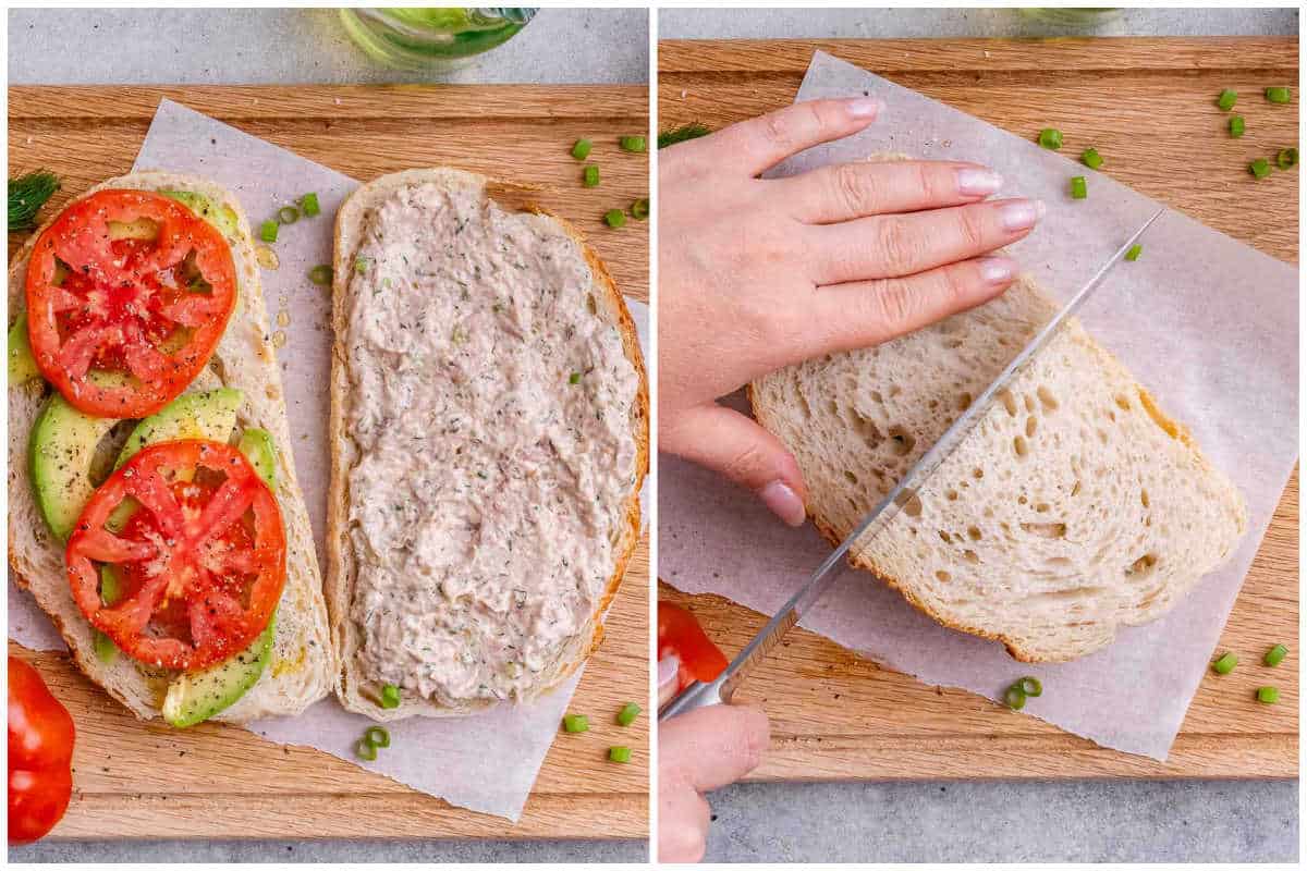 process shot for assembling the tuna sandwich.