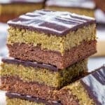 Dubai Brownie squares stacked over each other.