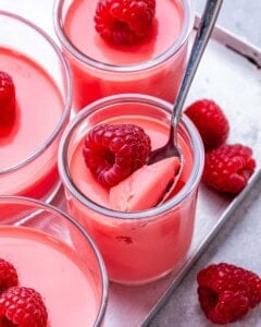 spoon in fluffy yogurt jello cup.