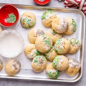 baked Christmas cookies on a sheet pan.