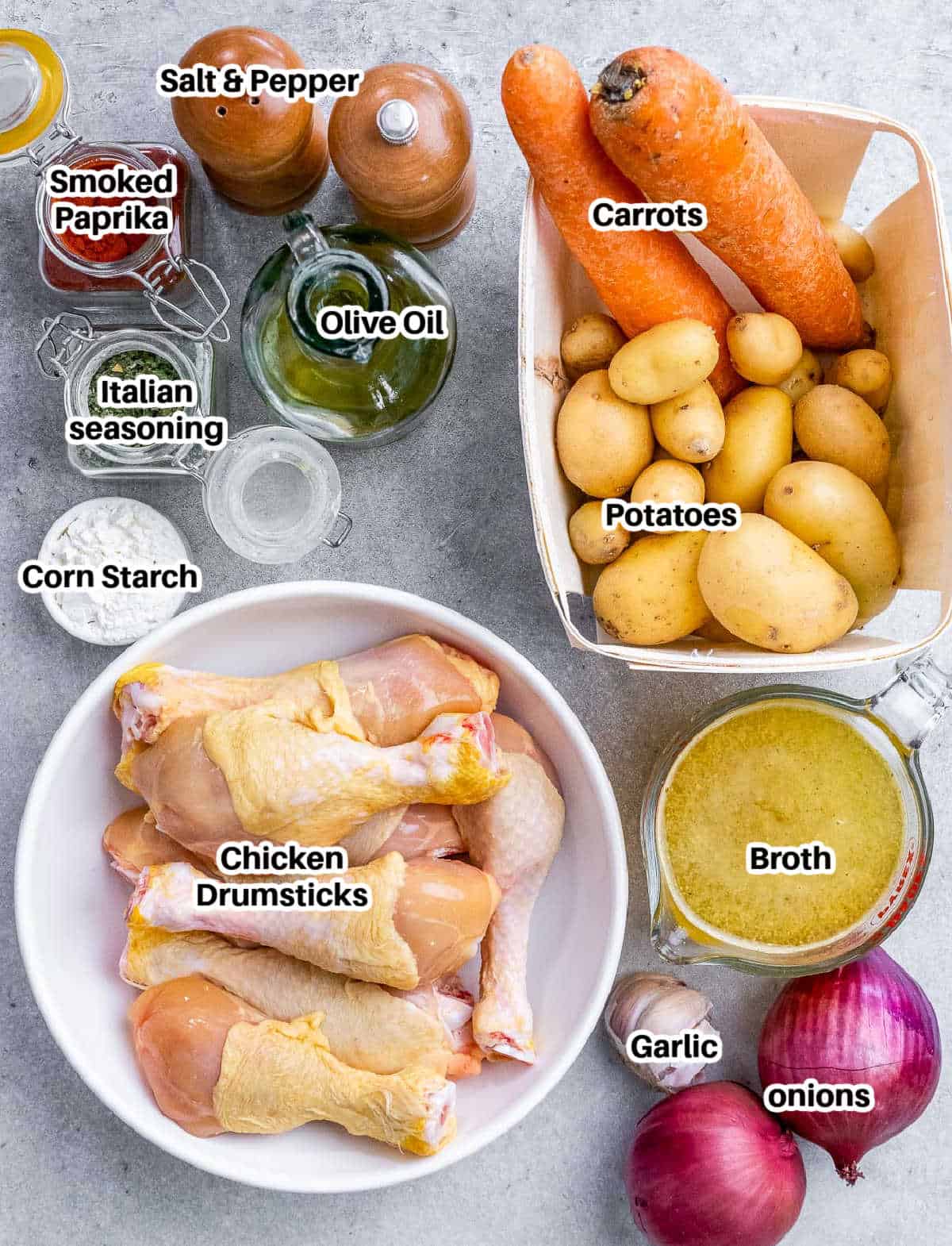 ingredients to make baked chicken legs.