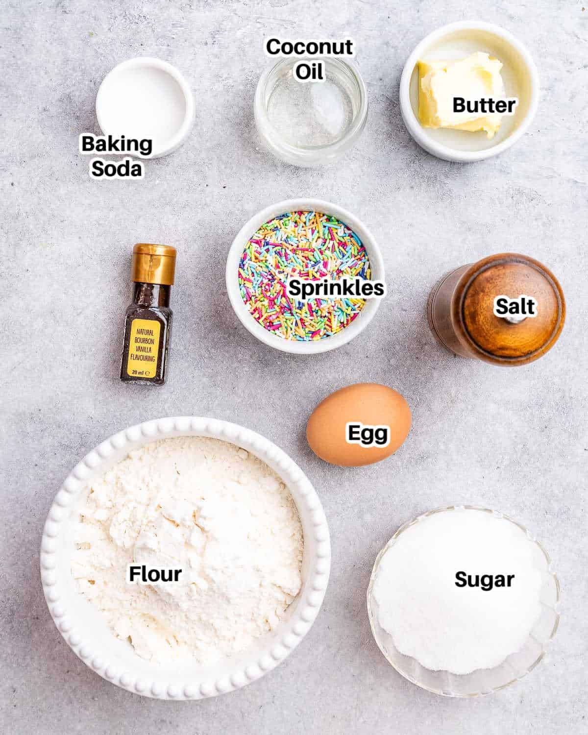 ingredients to make birthday cake cookies.
