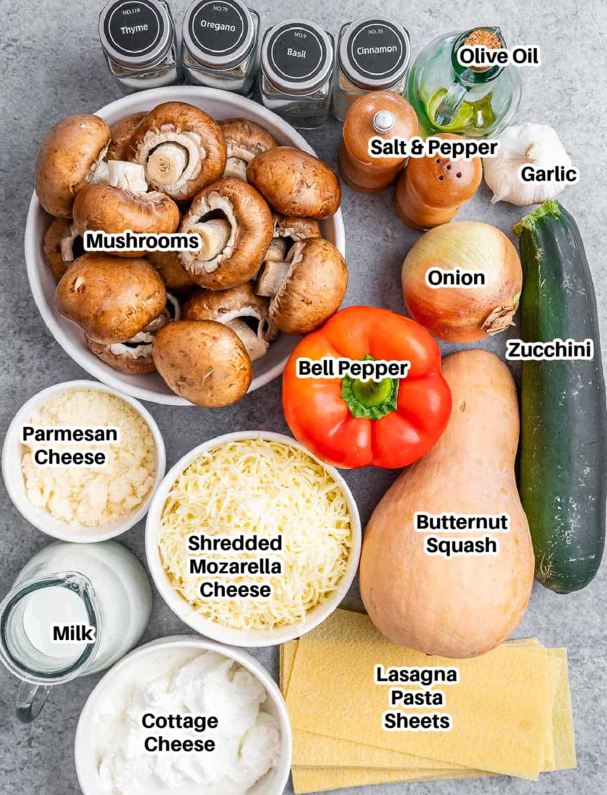 ingredients for butternut squash lasagna.