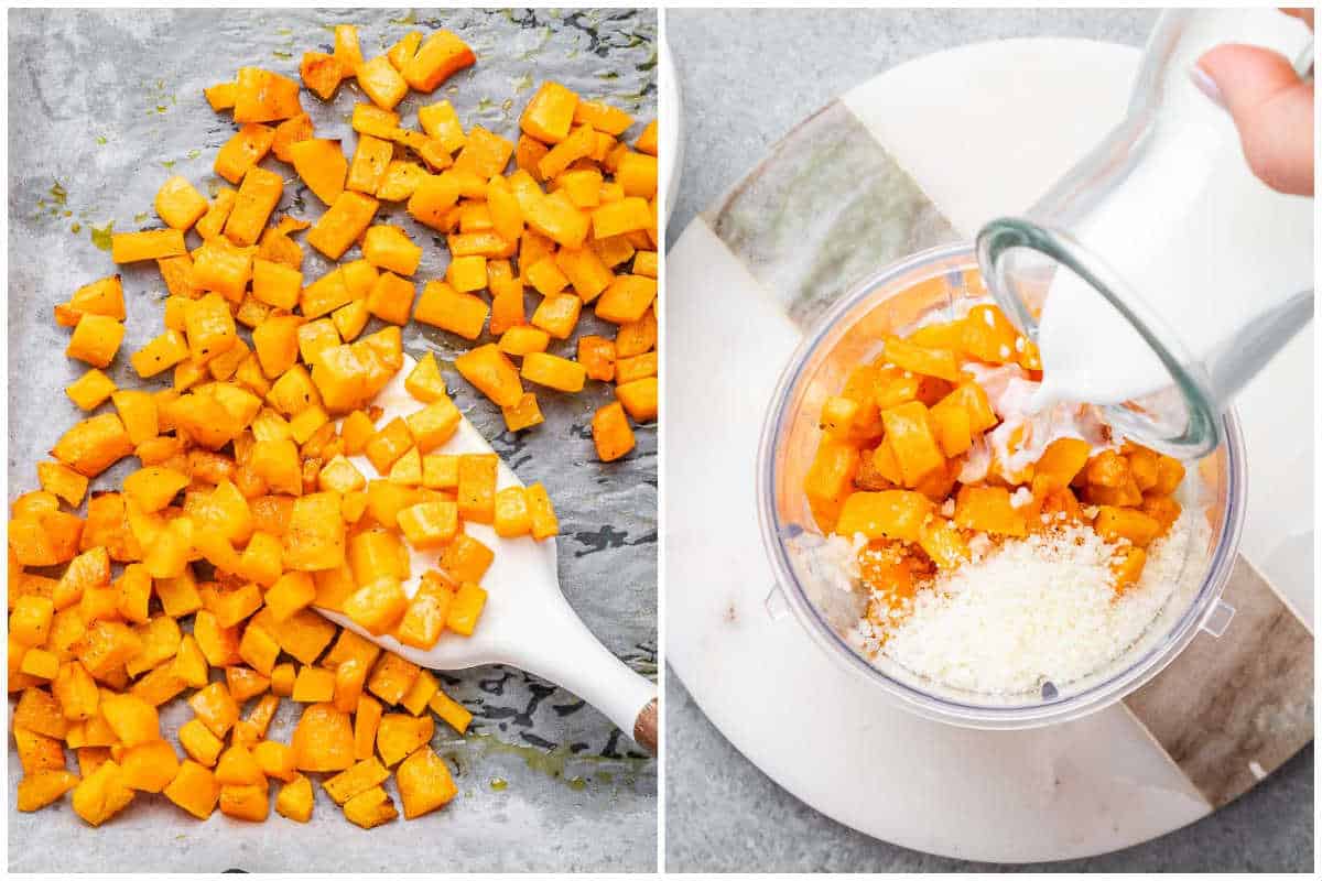 process shot to cook butternut squash and make a sauce.